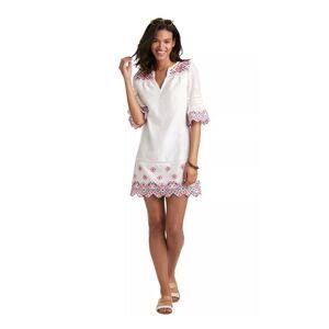 Vineyard Vines Women's Embroidered Eyelet Shift‎ Dress White Size 00 Boho Preppy